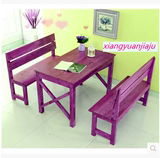 地中海实木餐桌椅组合松木彩色桌椅酒吧桌咖啡桌休闲桌椅酒店桌椅