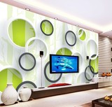 3D黑白圈圈电视墙墙纸 绿色树护眼简约无纺布壁纸一整张墙布壁画