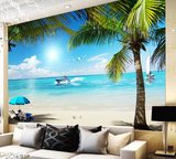热带海洋沙滩大型壁画 客厅电视背景墙壁纸3D立体风景无纺布墙纸