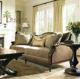 美式乡村风格单人沙发实木框架风格休闲椅 欧式布艺实木复古家具