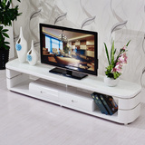 福宏源简约钢化玻璃电视柜 白色创意圆角客厅电视柜 茶几组合地柜