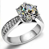 包邮925纯银星光戒指6爪2-3克拉锆石仿钻戒指结婚订婚情侣戒指