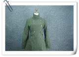【特价包邮】古着vintage军绿色长袖毛呢子大衣女修身中长款外套
