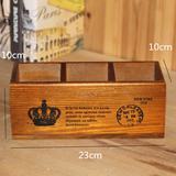 zakka木质复古桌面遥控器收纳盒 三格笔筒多功能收纳盒实木盒包邮
