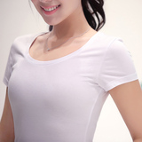 白色t恤女款短袖体恤修身纯棉打底衫韩版圆领紧身夏装纯色半袖潮