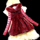 双十一2015新款獭兔狐狸毛领皮草绵羊皮皮衣真皮短款女装裘皮外套