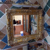 欧式方形浴室镜艺术镜玄关餐厅挂镜雕花卫浴厕所卫生间镜子壁挂
