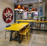 loft个性实木美式复古铁艺办公桌黄色长方形餐桌餐厅桌椅