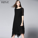 HZVZ2016新款女装时尚简约性感宽松长裙中长款雪纺不规则连衣裙夏