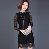 2016春装新款韩版中长款蕾丝衫女长袖立领镂空打底衫显瘦上衣小衫
