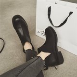 2016秋冬新款欧美V口圆头方跟短靴韩版中跟及踝靴马丁靴女鞋子
