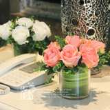 5折 仿真玫瑰小桌花 玻璃花瓶假花套装整体客厅餐厅花卧室卫生间