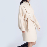 画粉製衣设计师原创女装2015冬新款大廓形系腰带羊毛呢大衣外套