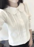 2015秋装新款 日系森女小清新甜美三层娃娃领全棉白色长袖衬衫女