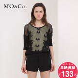 MOCo摩安珂专柜代购2013夏季新款透视感网眼拼接中袖T恤M132TST08