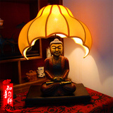 中式台灯客厅卧室茶楼灯古典布艺灯手工装饰仿古台灯石雕三世佛