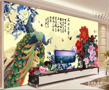 花开富贵壁纸牡丹孔雀中式电视背景墙纸无缝墙布客厅卧式大型壁画