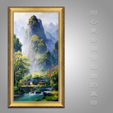 正品纯手绘中式风景油画装饰画客厅沙发背景玄关桂林山水竖版挂画
