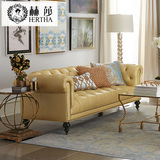 赫莎法式家具 美式真皮沙发休闲 欧式实木沙发三人位客厅小户型H1