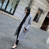 2015新款韩版修身双排扣驼色灰色中长款羊毛呢子大衣外套加厚女冬