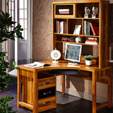 简约家用儿童橡木学习实木转角电脑桌学生书桌书架组合书柜带书架