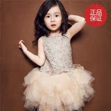 外贸高品质正品韩版女童公主金线刺绣蓬蓬纱蕾丝儿童装连衣裙实拍