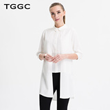 TGGC 2016秋装 通勤假两件拼接上衣百搭中长款中袖女衬衫ECS0066
