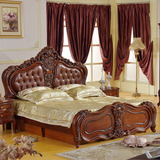 美式床欧式双人大床法式雕花床1.8米欧式深色真皮床公主婚床包邮