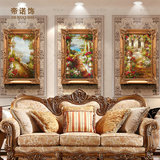 帝诺饰 欧式家居手绘油画客厅沙发背景组合装饰画三联风景挂画
