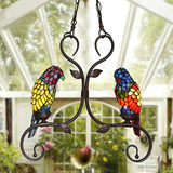 蒂凡尼室内花园走廊阳台吊灯 创意欧式复古田园彩色艺术鹦鹉吊灯