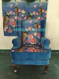 纯美印象 美式沙发 G-18 乡村地中海混搭风格 蓝孔雀休闲椅沙发椅
