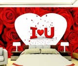 整张ILOVEYOU电视背景墙纸温馨客厅卧室3d红玫瑰无缝墙布大型壁画