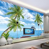 无缝地中海电视背景墙纸 无纺布壁纸大型壁画 3D立体简约海景海豚