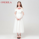 ONERILA高级定制2016夏新款白色婚纱长裙露肩气质网纱礼服连衣裙