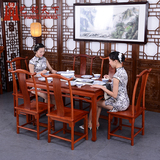 红木家具 缅甸花梨餐桌 饭桌 中式仿古餐桌 实木餐桌仿古带椅餐桌