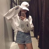 韩国ulzzang时尚宽松薄款字母长袖T恤上衣女