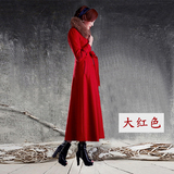 2015冬季新款高档气质羊绒毛呢长款披肩大衣单排扣外套厚女 红