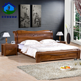 全实木床1.8米榆木包邮双人床环保床现代中式婚床1.5米床住宅家具