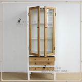 MOKA法式乡村实木玻璃两门三抽展示柜/陈列柜/书柜/衣柜