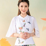 中国风女装上衣2016夏装新款雪纺袖五分袖刺绣短袖T恤舞蹈半袖T恤