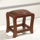 特价现代中式实木梳妆凳橡木 复古换鞋凳皮坐垫矮凳休闲凳子 方凳