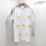 韩版夏季宽松大码白色微厚大花圆领百搭中长款女装短袖半袖T恤衫