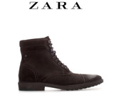现货特价 ZARA男靴 专柜正品 2015秋冬棕色反绒系带短靴 5221/202