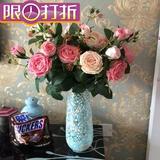 法国高档玫瑰PU保湿仿真花客厅家居餐桌装饰花假花 6支包邮送一枝