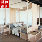 新中式老榆木双人床简约实木免漆卧室1.8m大床浪漫婚床东南亚家具