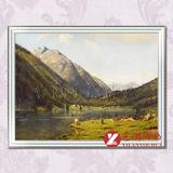 艺澜手绘横式古典风景油画 大山景色山水景客厅挂画成品有框FJ093