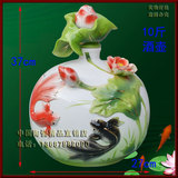 珐琅彩陶瓷雕刻花瓶 金鱼荷花 景德镇法兰瓷客厅装饰品摆件GMC971