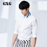 GXG[包邮]男装 夏装 男士时尚海军蓝条纹领中袖衬衫#52223365