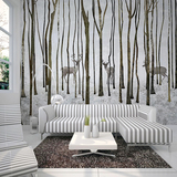 3D北欧大型壁画墙纸壁纸电视背景墙田园客厅卧室个性墙画森林鹿林