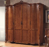 欧式新古典四门收纳衣柜卧室套房美式实木雕花整体组装 大衣柜